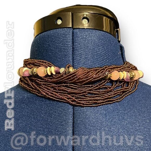 Vintage Choker Length Seed Bead Necklace with Mother Of Pearl Pendant - Picture 6 of 11